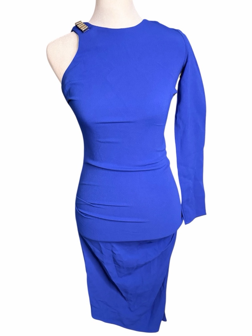 Elisabetta Franchi One-Shoulder Cobalt Blue Asymmetrical Dress